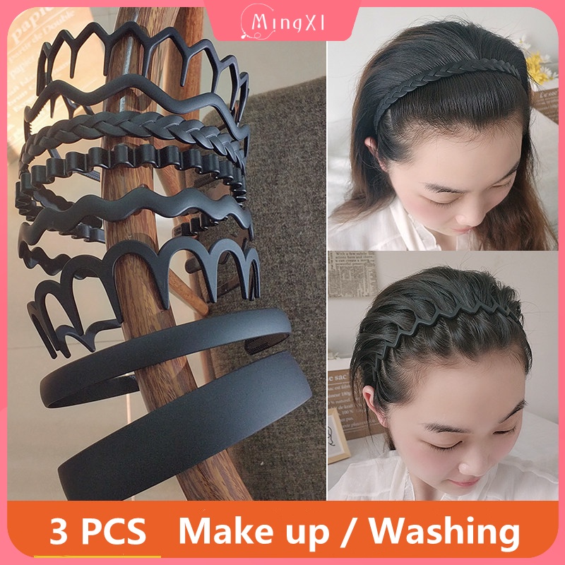 Bộ 3 Băng Đô Cài Tóc Màu Đen Bằng Nhựa Resin Phong Cách Hàn Quốc Thời Trang Cho Nam Và Nữ