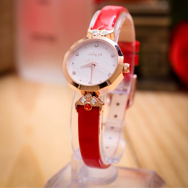 Đồng hồ nữ JS-034A Julius Star Hàn Quốc dây da (Đỏ)