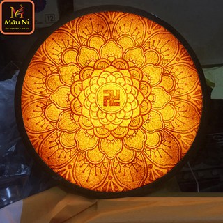 Tranh trúc chỉ in MÂU NI, Tâm chữ vạn, đk 80cm, (thích hợp đặt tượng thờ cao 55cm đến 75cm)