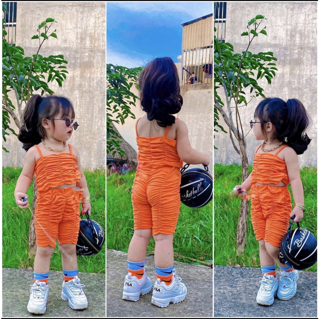 Set nhún áo 2s cách điệu cho bé gái