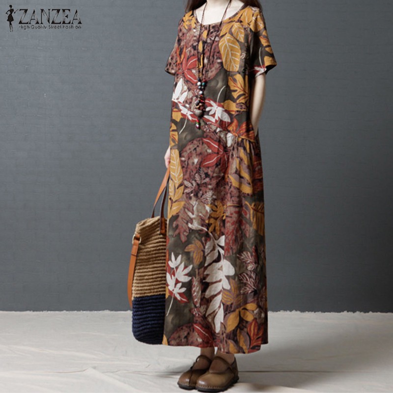 Đầm maxi in họa tiết phong cách boho thời trang dễ thương dành cho nữ