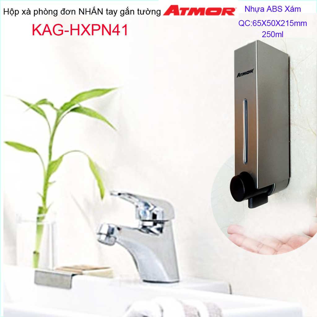 Hộp nhấn xà phòng Atmor KAG-HXPN41-Xám, hộp đựng xà phòng 250ml Dark grey nhấn êm thiết kế đẹp siêu bền