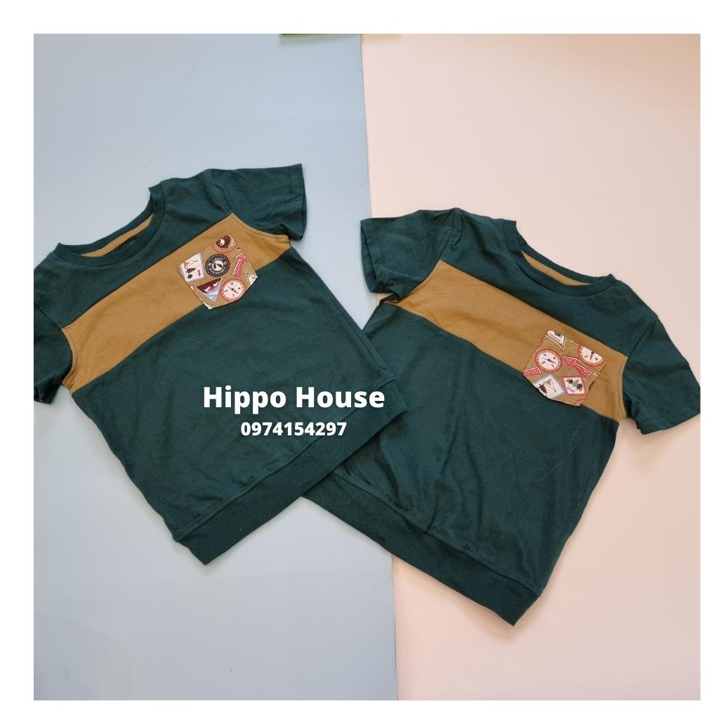 Áo Phông Cộc Tay bé Trai Xuất Dư Cotton Mềm Mịn Túi ngực Hippo House