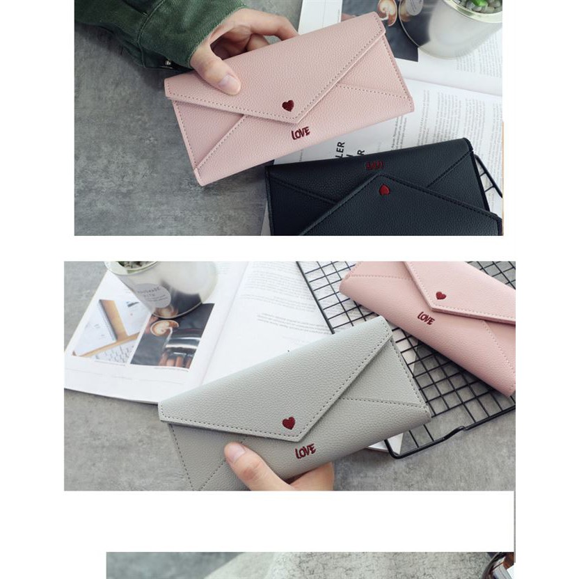 Ví cầm tay nữ dài Love dáng bì thư da mềm khóa bấm size 19 | BigBuy360 - bigbuy360.vn