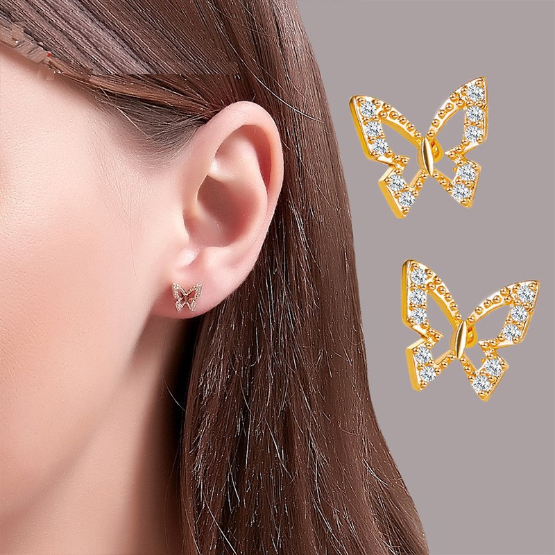 Bông tai đinh tán đính đá nhân tạo thời trang cho nữ