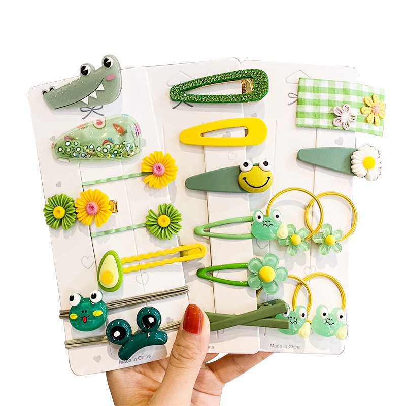 Set 24 kẹp tóc, chun cột tóc xinh xắn dễ thương phong cách Hàn Quốc cho bé yêu D52