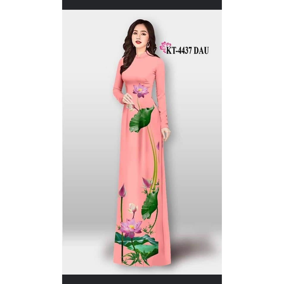 ÁO DÀI MAY SẴN HOA SEN (CỔ TRÒN TAY LỞ VÀ CỔ 2P TAY LỞ)