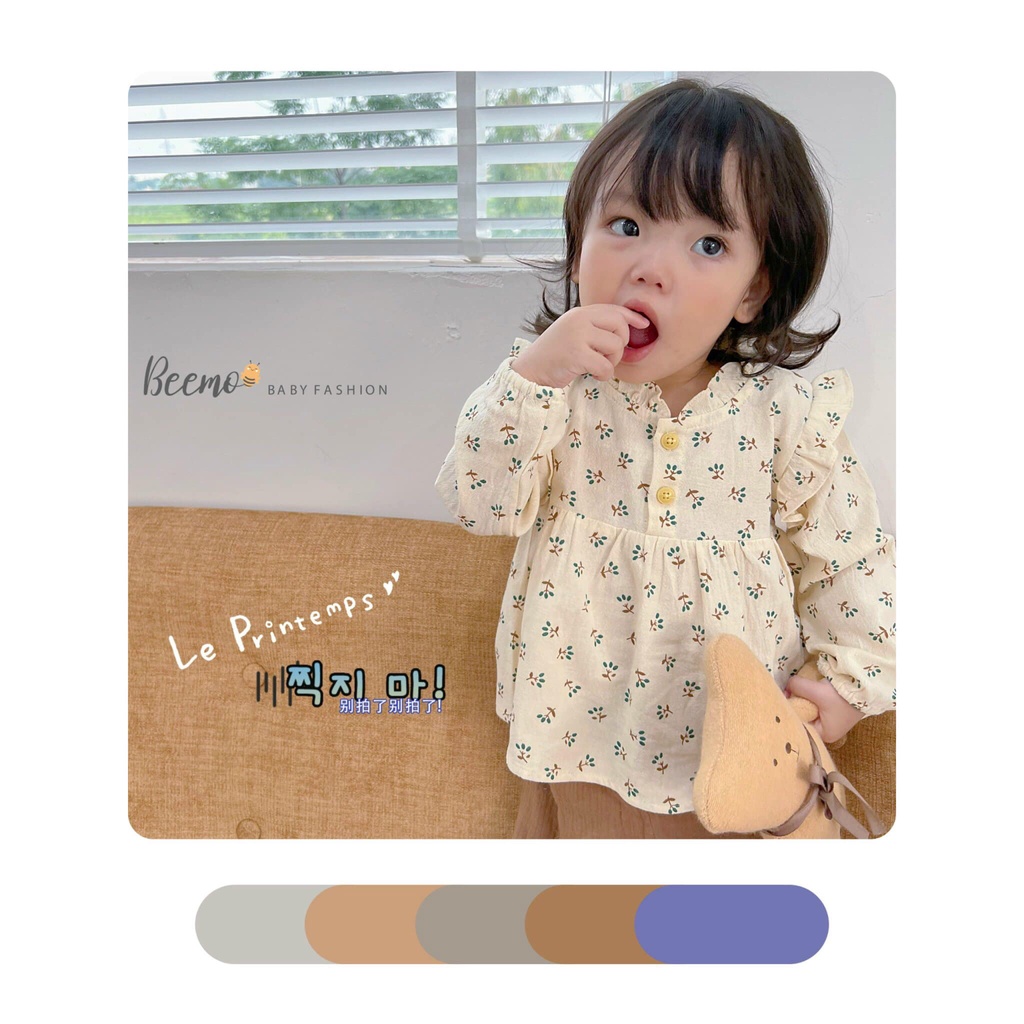 Áo babydoll dài tay Beemo họa tiết hoa nhí cho bé gái