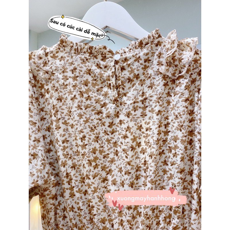 Váy hoa Ulzzang Quảng Châu viền bèo nâu cực xinh