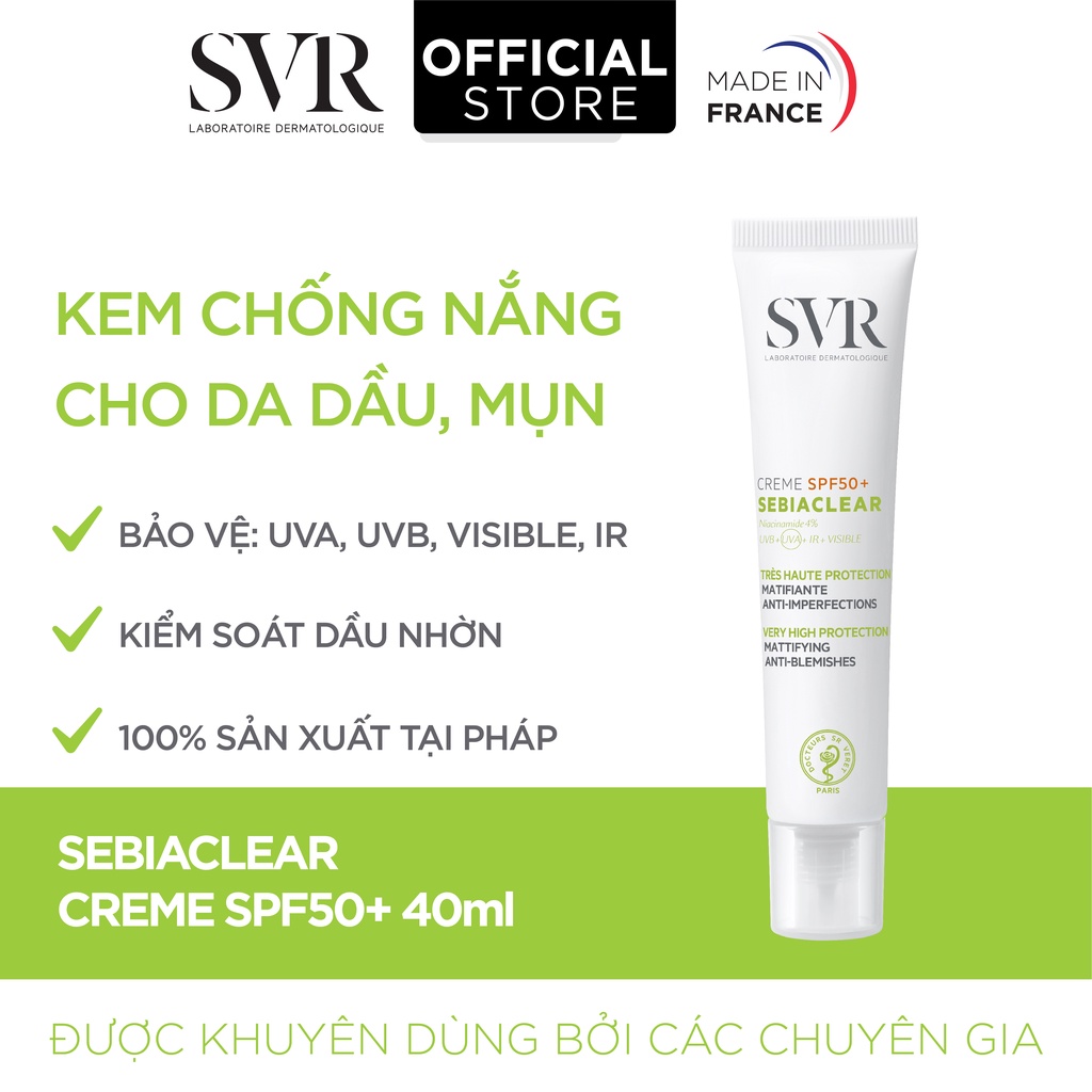 Kem làm giảm mụn và chống nắng cao SVR SEBIACLEAR Creme SPF50+ 40ml