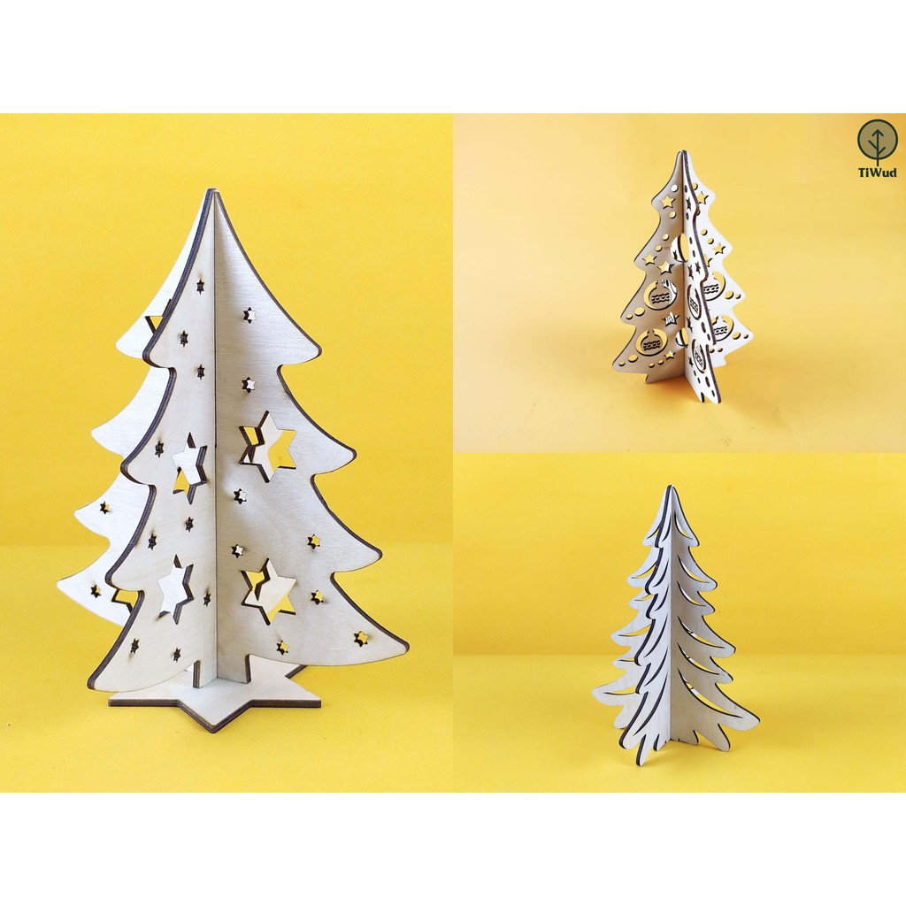 Cây thông gỗ lắp ghép 3D trang trí Giáng sinh, Noel, để bàn học, bàn làm việc, quán cà phê