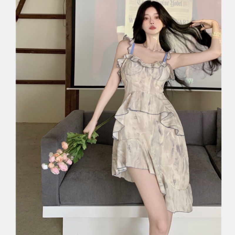 Đầm Hai Dây Nhún Bèo Màu Nhuộm Tie-Dye Thời Trang Mùa Hè