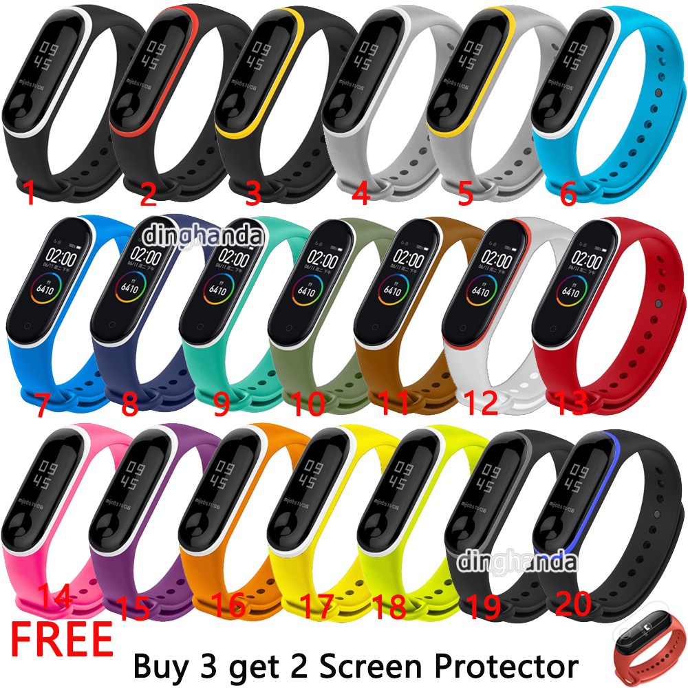 Vòng tay silicone / nút kim loại cho Xiaomi Mi Band 3 Miband 3 4 với 20 màu tùy chọn