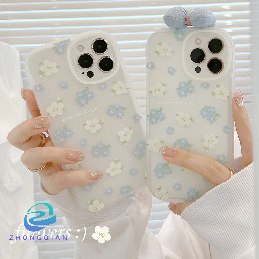 Ốp Điện Thoại TPU Mềm Chống Sốc Đính Nơ Họa Tiết Hoa Sang Trọng Cho iPhone 11 12 13 Pro max mini XS max xr 7 8 se2020 plus