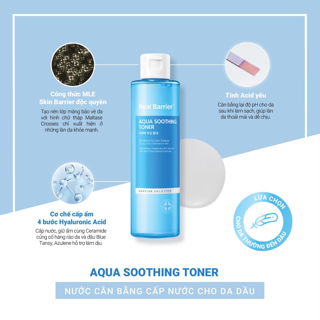 Nước cân bằng cấp nước làm dịu REAL BARRIER Aqua Soothing Toner 190ml