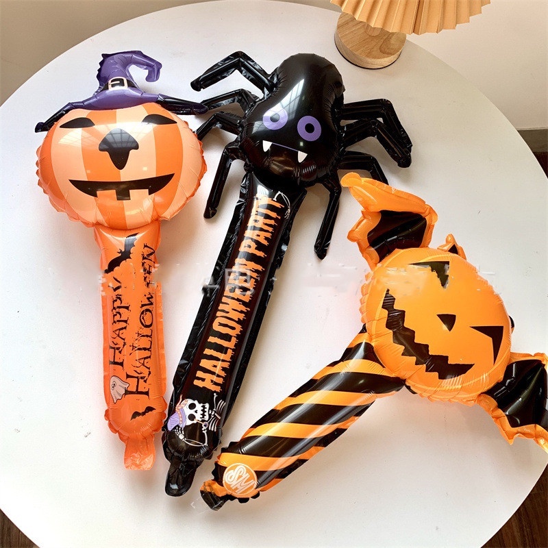 (Meteorite) Bong Bóng Bơm Hơi Hình Bí Ngô / Ngôi Sao / Nhện Cầm Tay Bằng Màng Nhôm Trang Trí Tiệc Halloween