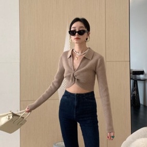 【ZHELIHANGFEI】Áo Dệt Kim Tay Dài Eo Cao Quyến Rũ Trẻ Trung Cho Bạn Gái