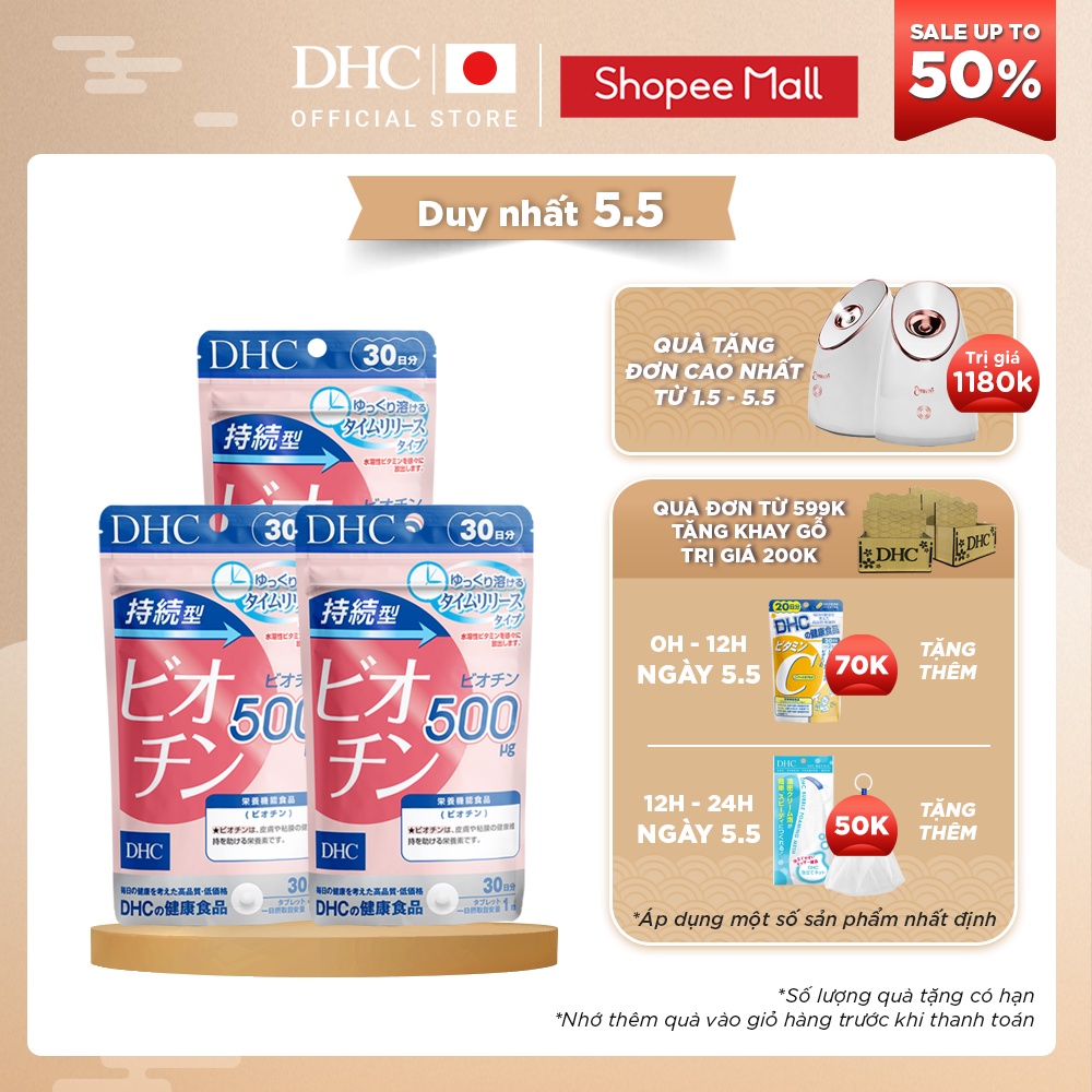 Combo 3 Gói Viên Uống DHC Biotin Ngăn Rụng Tóc Sustained Release Biotin 30 Ngày (Gói 30 Viên x3)