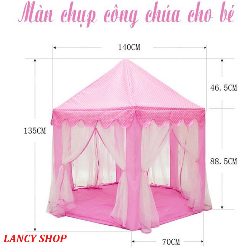 Lều công chúa hoàng từ cho bé Lều ngủ kiểu dáng Hàn Quốc có màn chụp 2 màu Xanh, Hồng