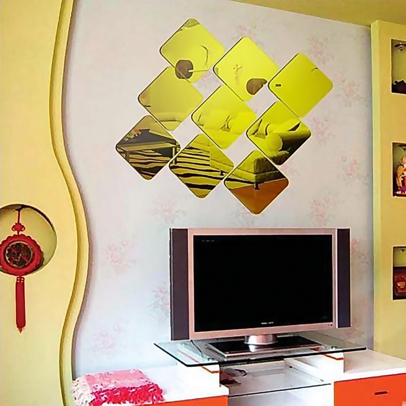 1 Miếng Dán Tường Vinyl Hình Vuông 3D Hiệu Ứng Gương