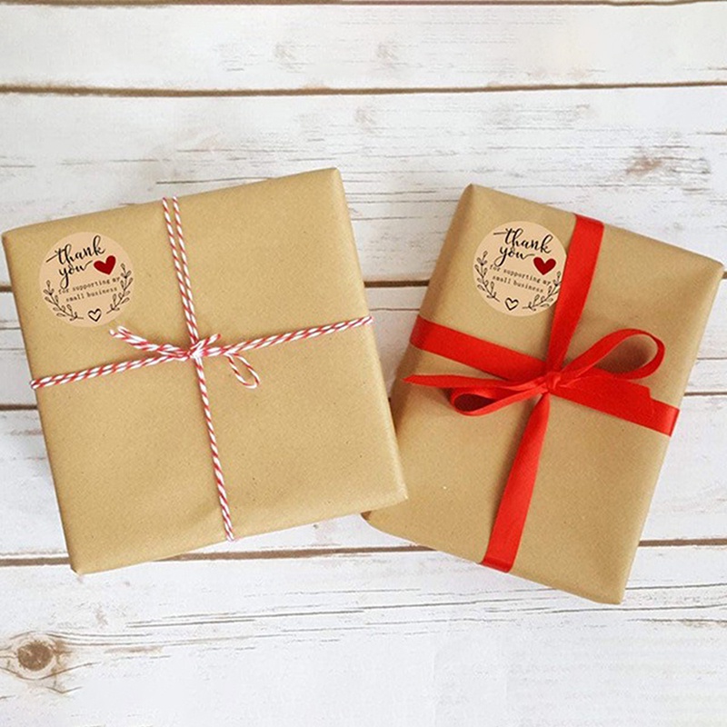 Cuộn 500 Miếng Dán In Chữ Thank You / Heart Bằng Giấy Kraft Dùng Trang Trí Thủ Công