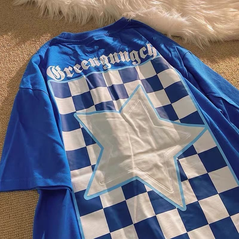 Áo Thun 100% Cotton Tay Ngắn Họa Tiết Ô Vuông Phong Cách Âu Mỹ Cho Nam