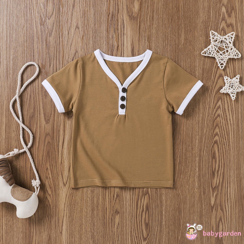 Set Áo Thun Ngắn Tay + Quần Short Buộc Dây Màu Trơn Hợp Thời Trang Cho Bé