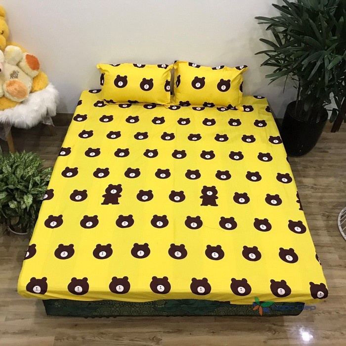 Bộ ga gối m6/m8/2m2 drap giường poly, ga trải giường + 2 vỏ gối nằm đơn giản gấu vàng Bedding