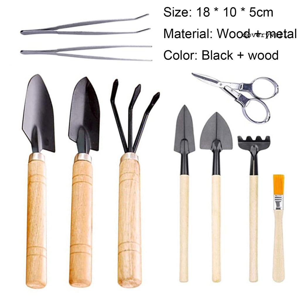 Bộ 10 Dụng Cụ Làm Vườn Mini Cầm Tay Bằng Gỗ