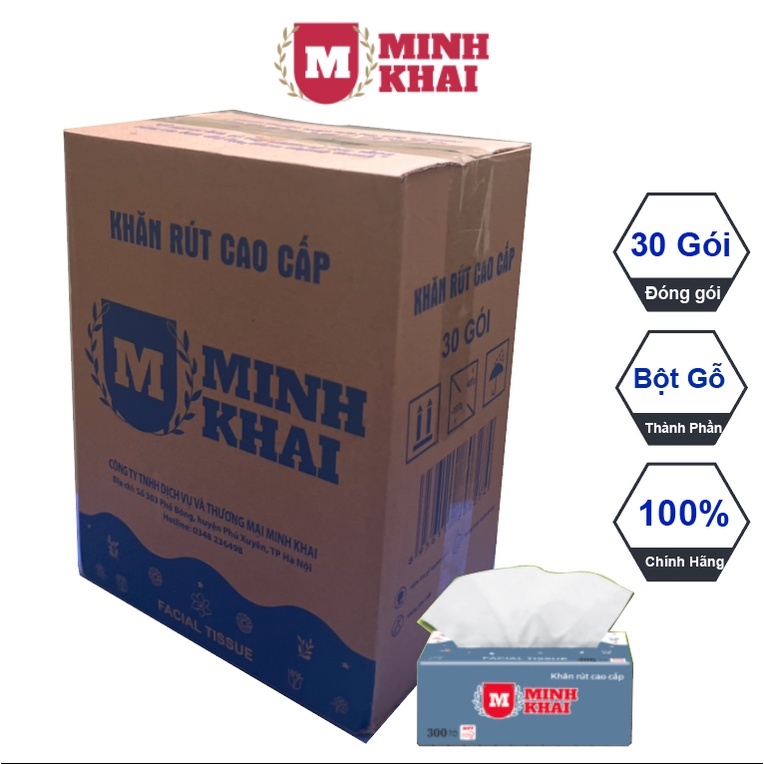 Giấy ăn MINH KHAI thùng 30 gói, 3 lớp/tờ dai,dày dặn/giấy gấu trúc