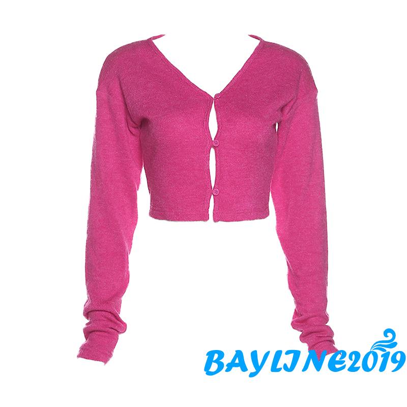 Áo Khoác Len Tay Dài Cổ Chữ V Màu Trơn Thời Trang Dành Cho Nữ