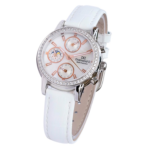Đồng hồ nữ Diamond D DM64205W-W - Dây da trắng
