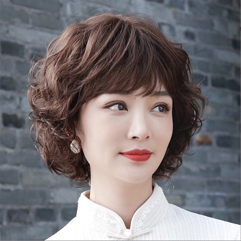🌿Tặng Lưới🌿 Tóc giả nữ trung niên nguyên đầu tự nhiên - TG48