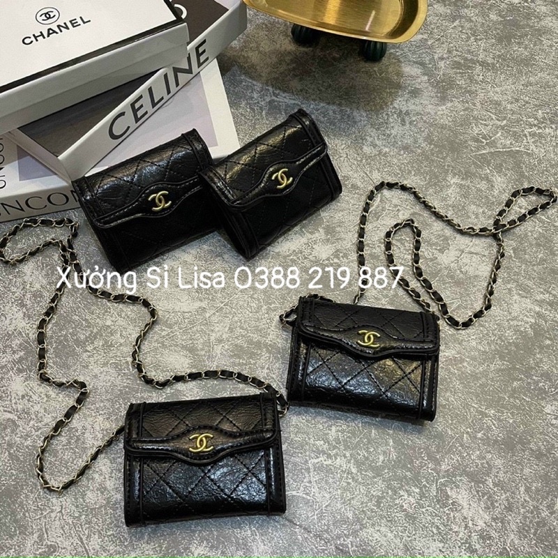 Túi Đeo Chéo Nữ Mini Đẹp Da Bóng Logo Vàng