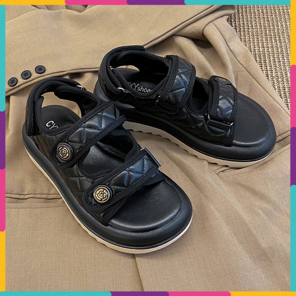 Sandal trần trám 2 quai ngang đế cao 5 phân  quai dán dành cho nữ