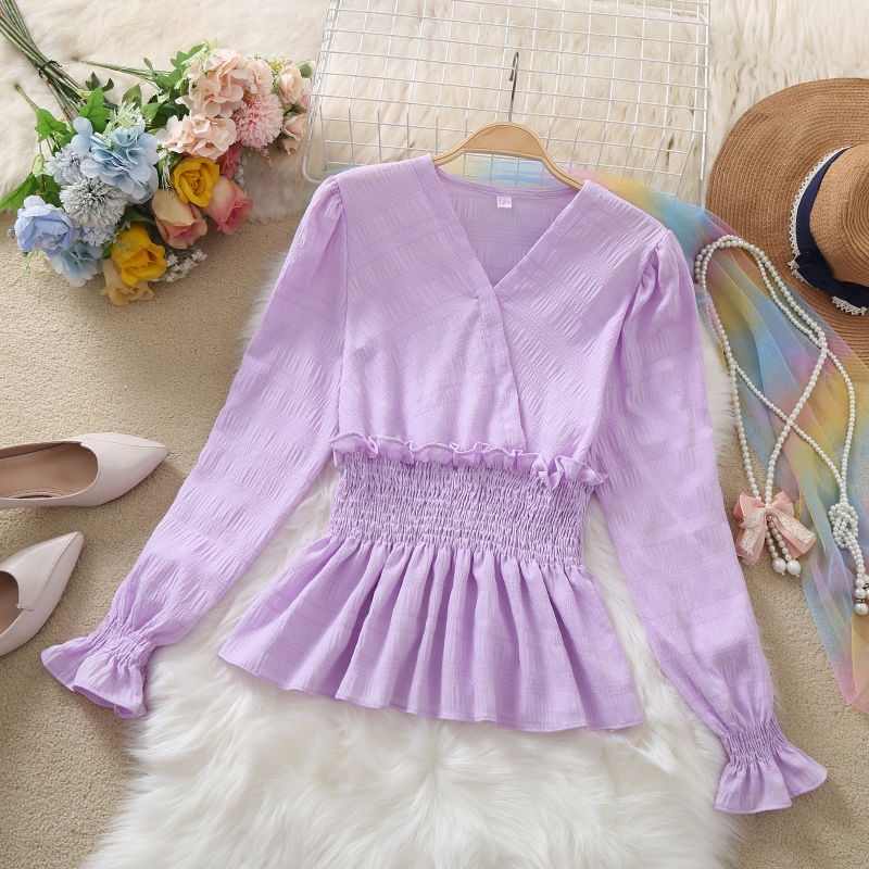 COZOK Áo Sơ Mi Chiffon Tay Dài Ôm Eo Thiết Kế Đơn Giản Cá Tính