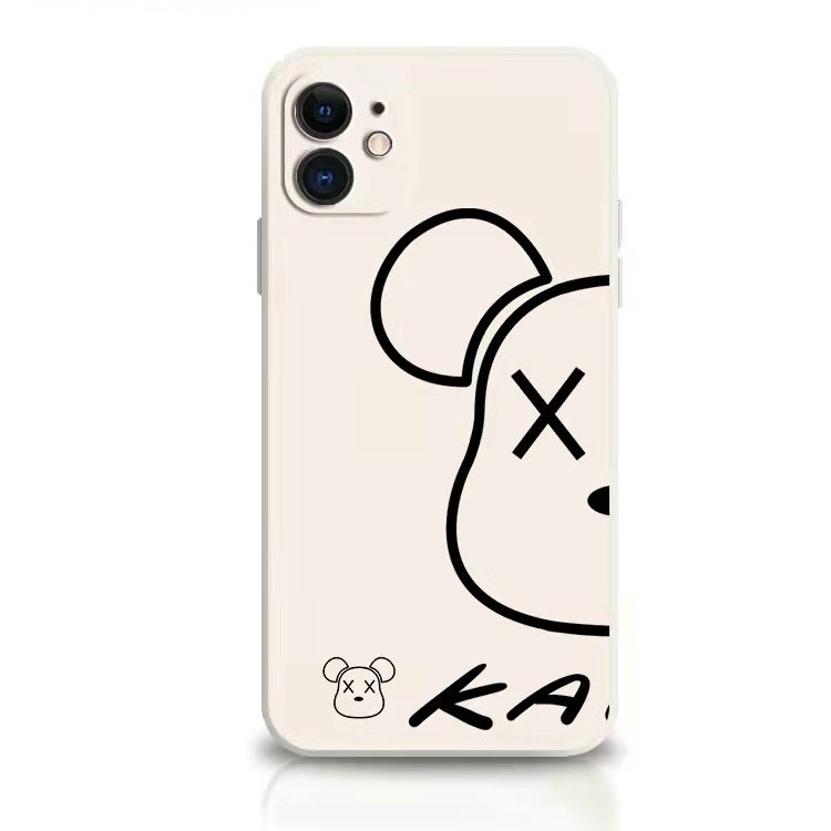For IPhone 13 12 11 Pro Max Mini X Xs Xr 6 6s 7 8 Plus ProMax 6+ 6s+ 7+ 8+ Xsmax 13Promax 12Promax 11Promax Couple Cute Cartoon Kaws Simple Line Bear Silicon Shockproof Soft Phone Case straight edge Full Back Cover MDD 07