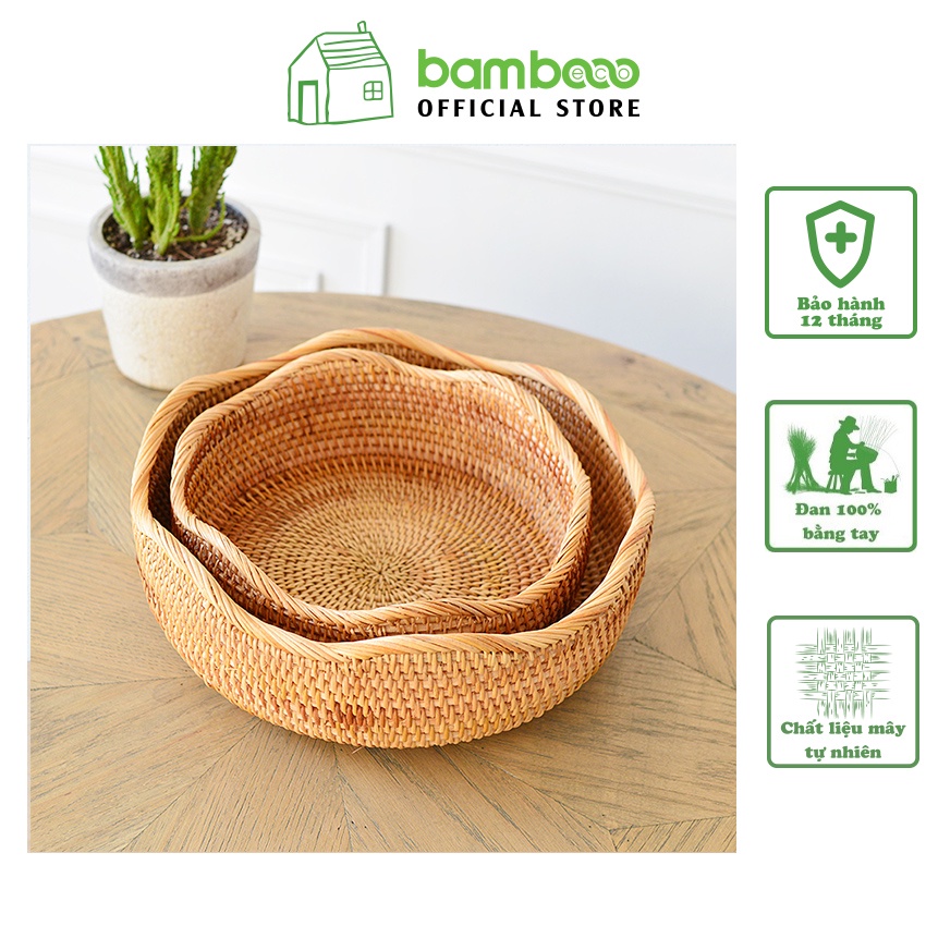 Khay mây decor trang trí BAMBOOO ECO rổ đựng đồ đa năng đan thủ công