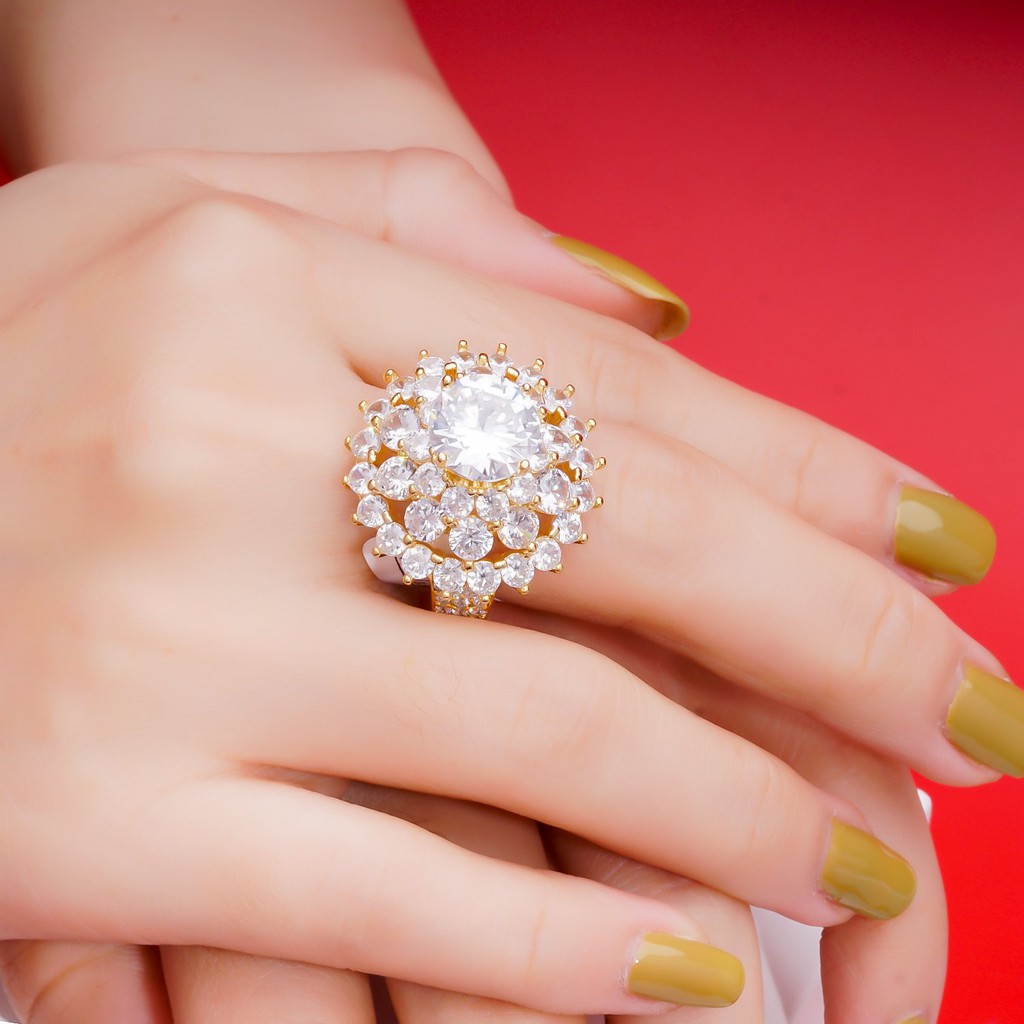 Nhẫn nữ UHA mạ vàng 18K đính đá CZ N551161-170
