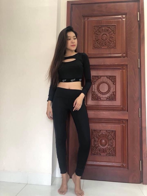 SET BỘ CROPTOP DÀI TAY TẬP GYM YOGA NỮ