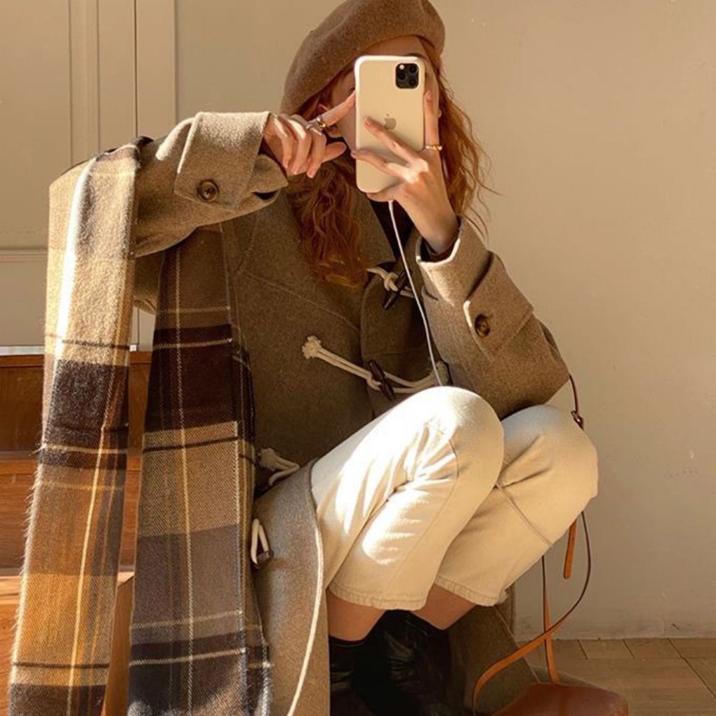 Áo Khoác Len Dày Dặn Dáng Rộng Cài Khóa Phong Cách Thời Trang Hàn Quốc Cho Nữ