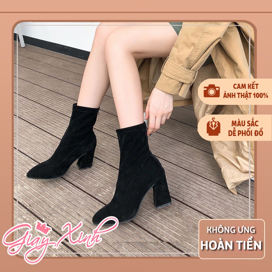 Giày Boot Nữ Da Lộn Cao Cấp Hot Trend, Bốt nữ cổ cao gót vuông 7cm HÀNG SIÊU HOT - KÈM ẢNH THẬT