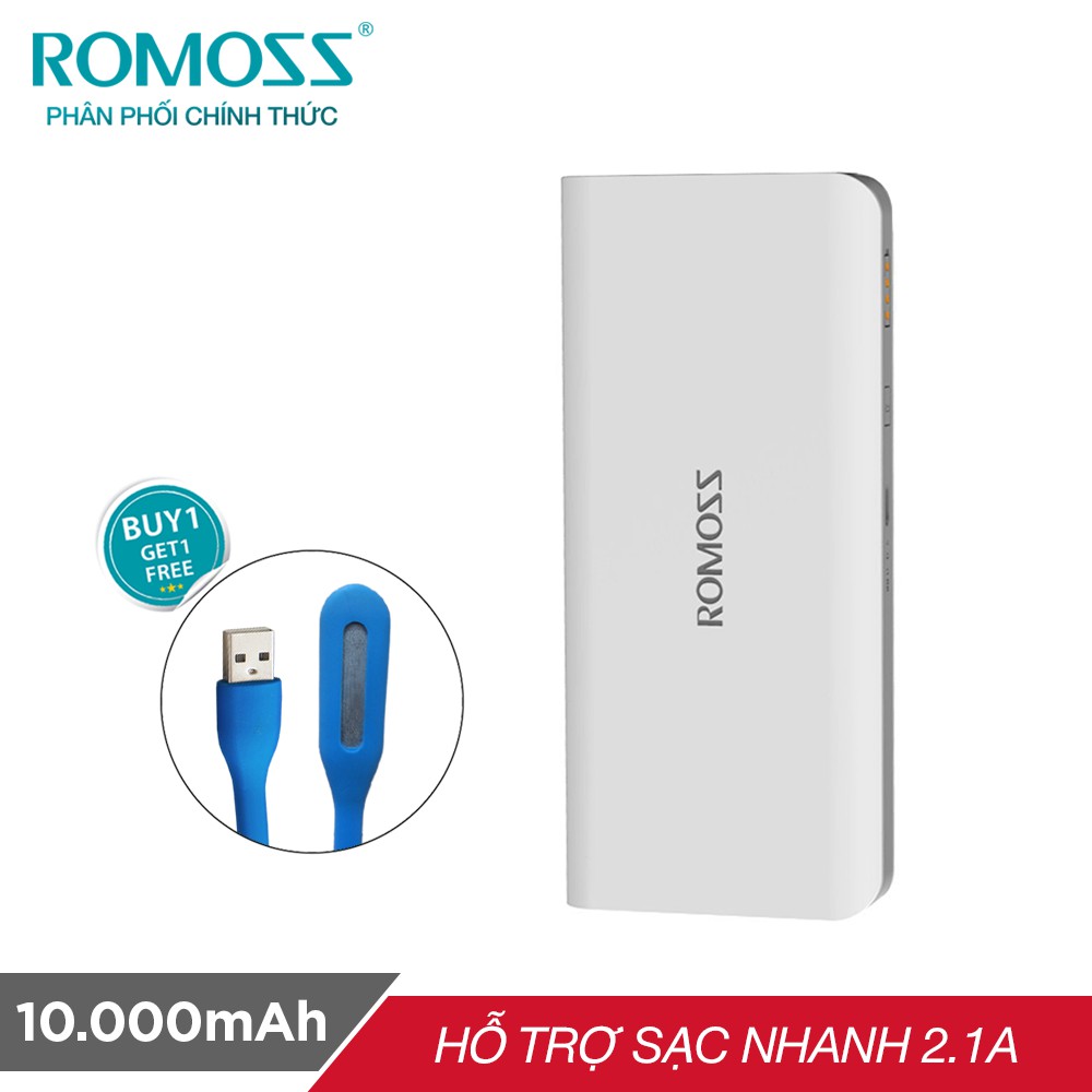 Pin sạc dự phòng Romoss SENSE 4 10.000mAh (Trắng) tặng đèn LED USB - Hãng phân phối chính thức