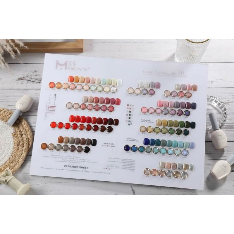 Sơn nhật Minayin - set 70 màu tặng kèm base top và bảng màu