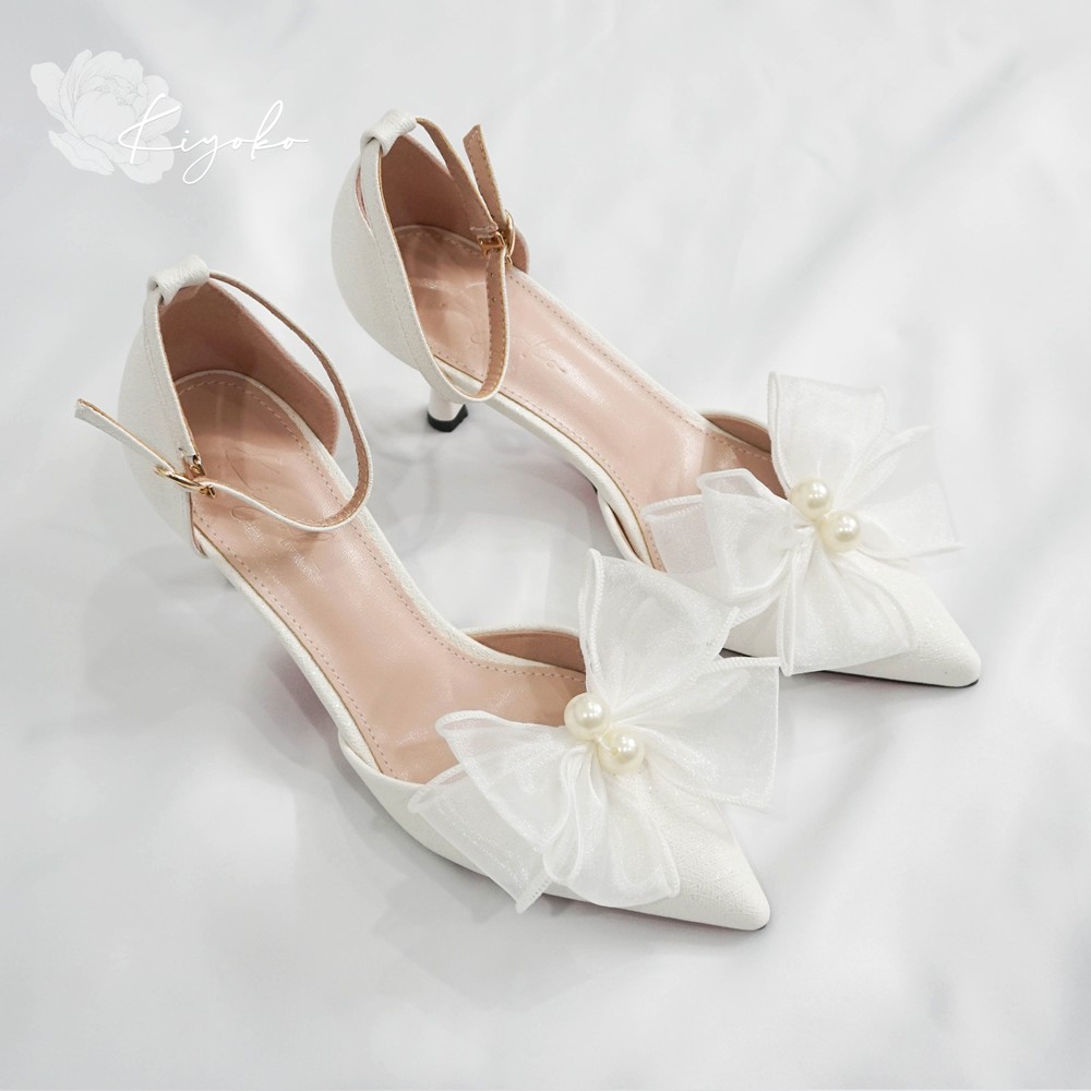 Giày cưới cô dâu đính nơ Kiyoko cao 7cm