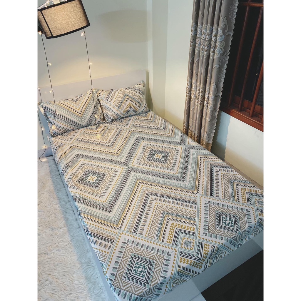 Bộ chăn ga gối thổ cẩm Cotton Poly,set chăn ga gối thổ cẩm Cotton Poly miễn phí bo chun ga giường
