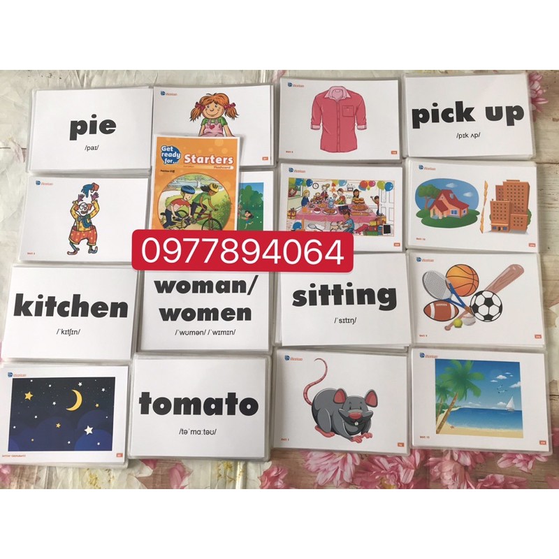 Flashcard GET READY FOR STARTER - MOVER  -FLYER  ép plastics bền đẹp -339 thẻ thiết kế 2 mặt ép plastics bền đẹp