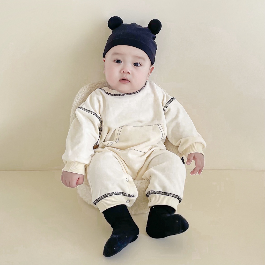 Bộ Áo Liền Quần Tay Dài Có Túi Lớn Thời Trang Xuân Thu Cho Bé