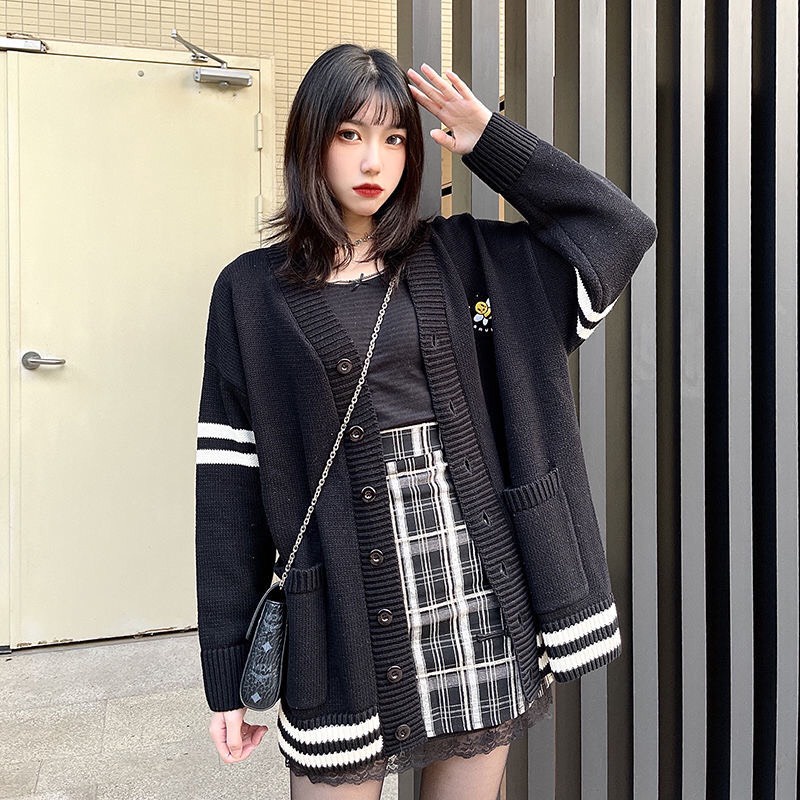 Áo Len Cardigan Kẻ Con Ong Ulzzang