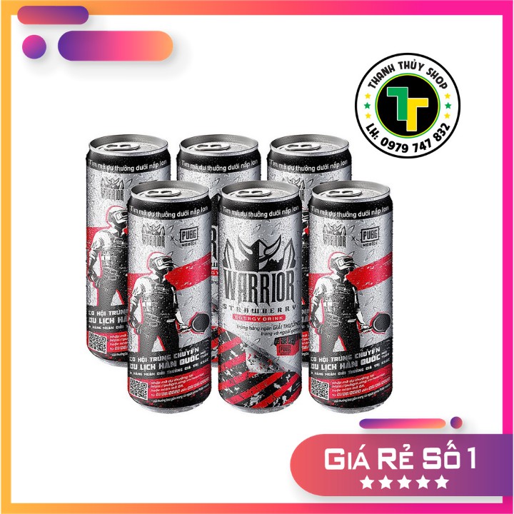 Combo 06 lon - Nước tăng lực Warrior hương dâu nhập từ Thái Lan cho tinh thần sảng khoái loại 325ml